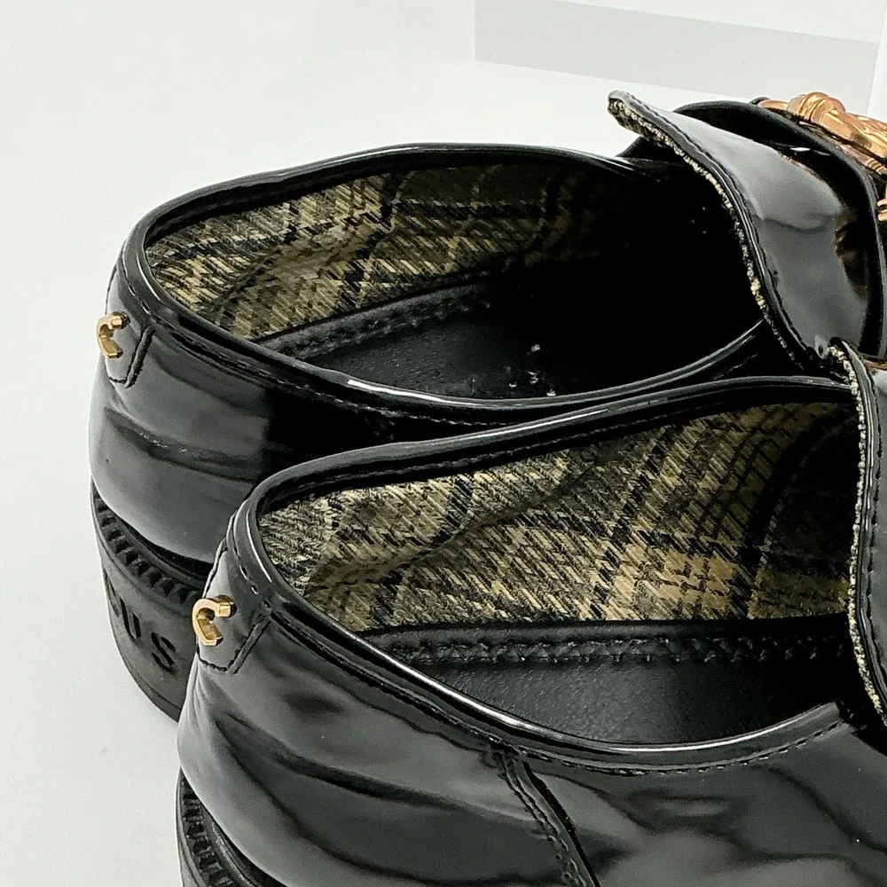 Circus by Sam Edelman Size 8.5 Black Patent Platform Loafers Tassel Gold Nichola